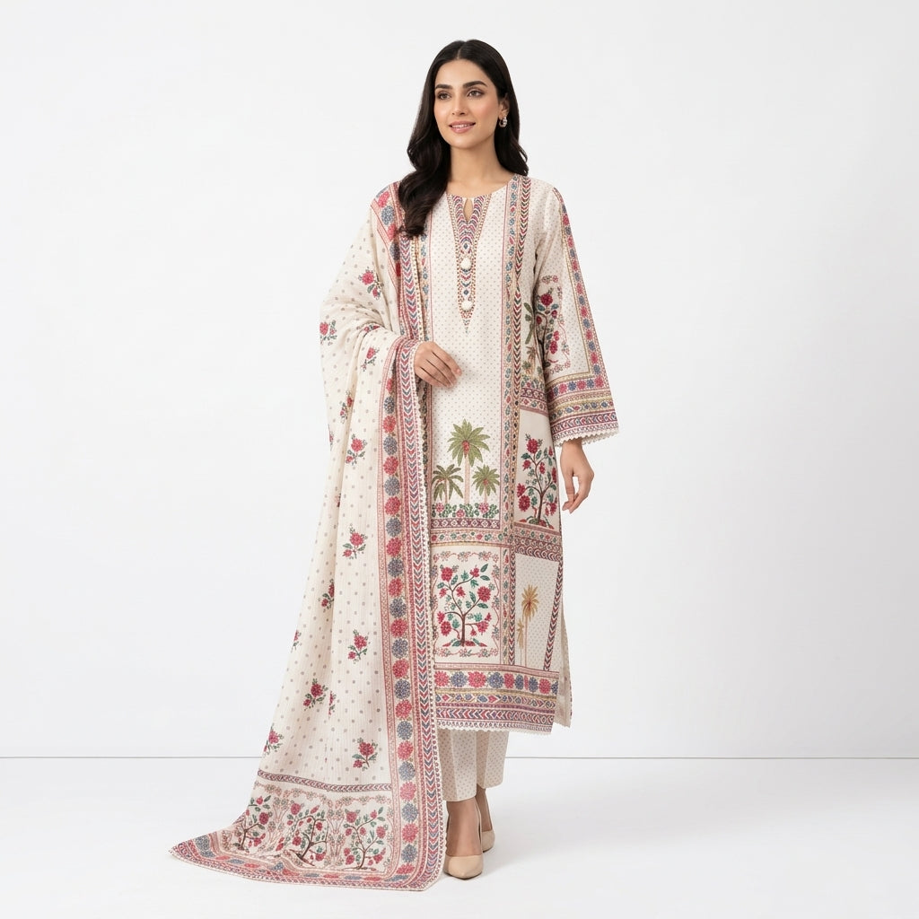 Printed Embroidered Lawn Suit with Dupatta (BZ-28)