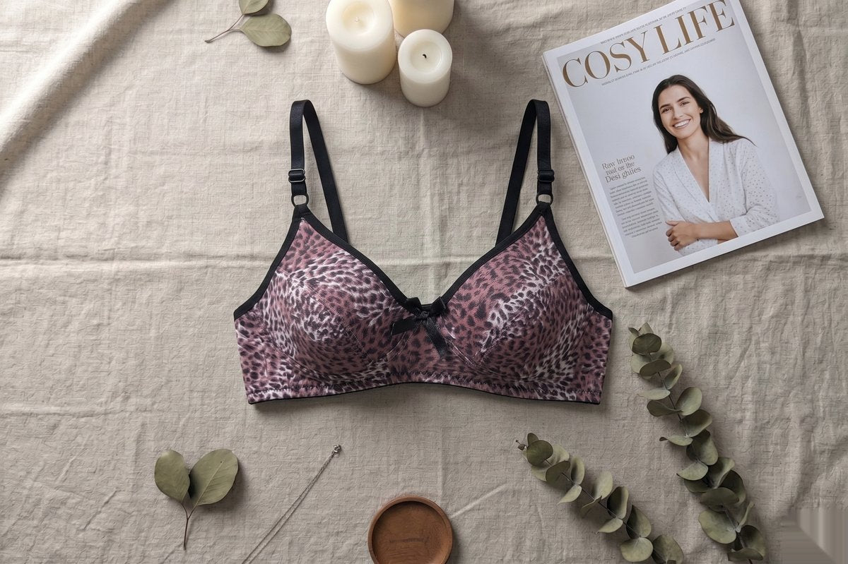 Leopard Print Wireless Bra - Black