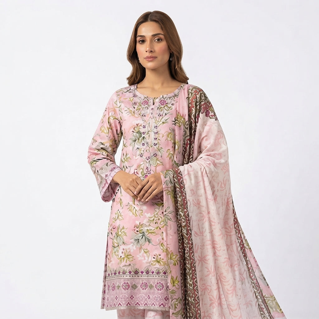 Floral Printed Three-Piece Lawn Suit with Dupatta (BZ-35)