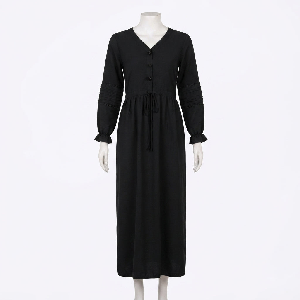 Pintuck Sleeve Long Dress (A-221)