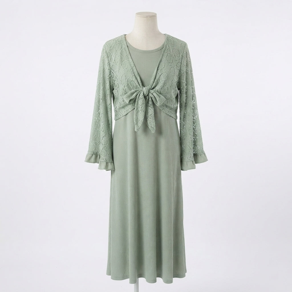 Tie-Front Bolero and Ribbed Dress Outfit (A-247)