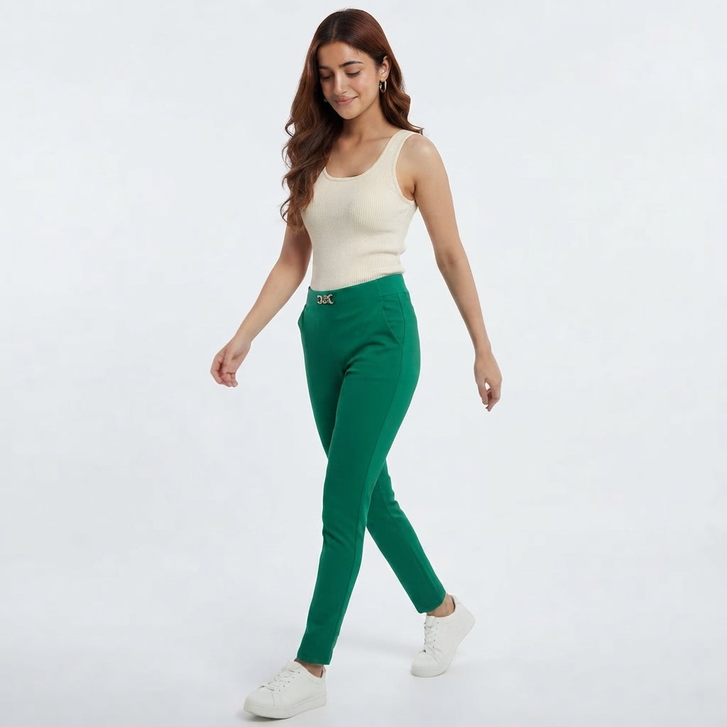 Metal Accent Fitted Trousers (2061)