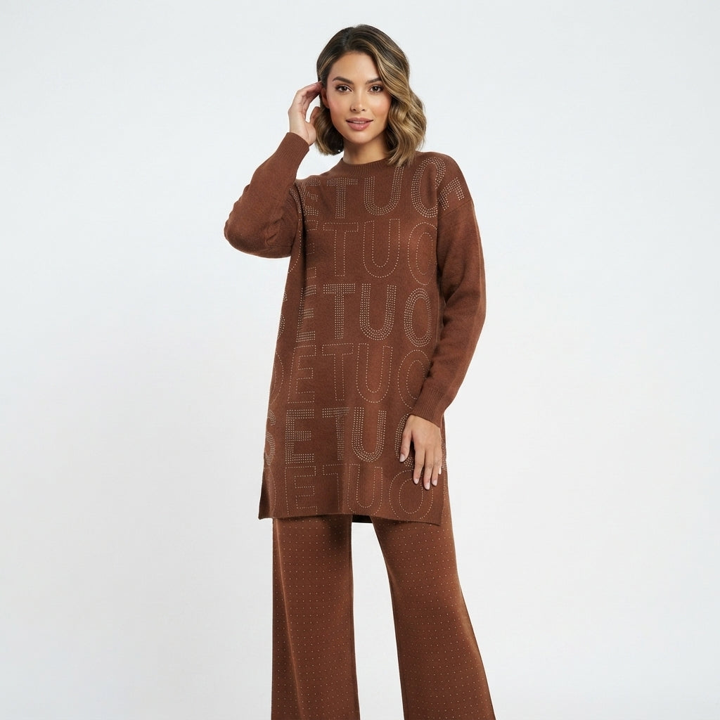 Letter Print Knit Co-ord Set (2088)