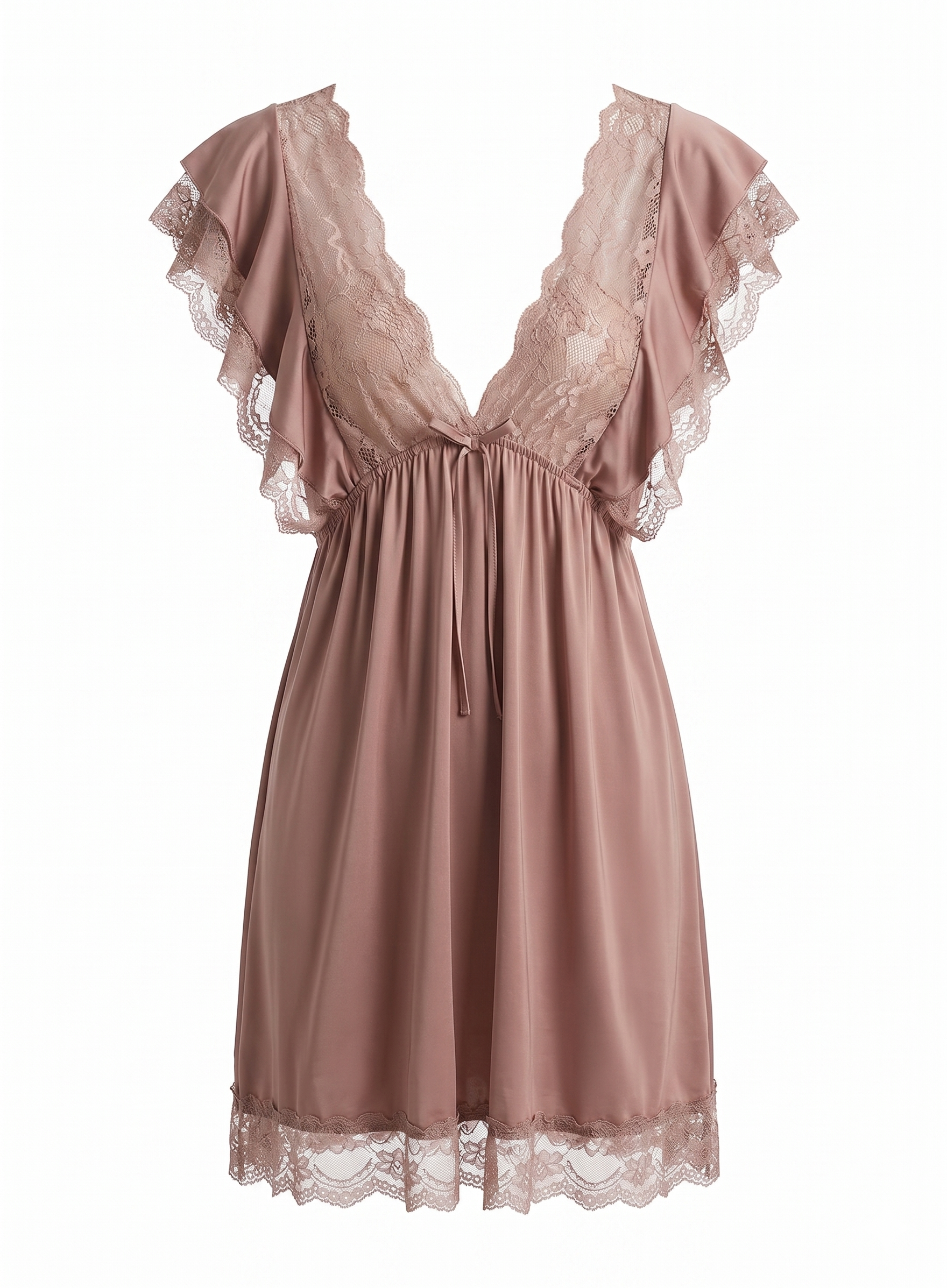 Flutter-Sleeve Lace Trim Chemise