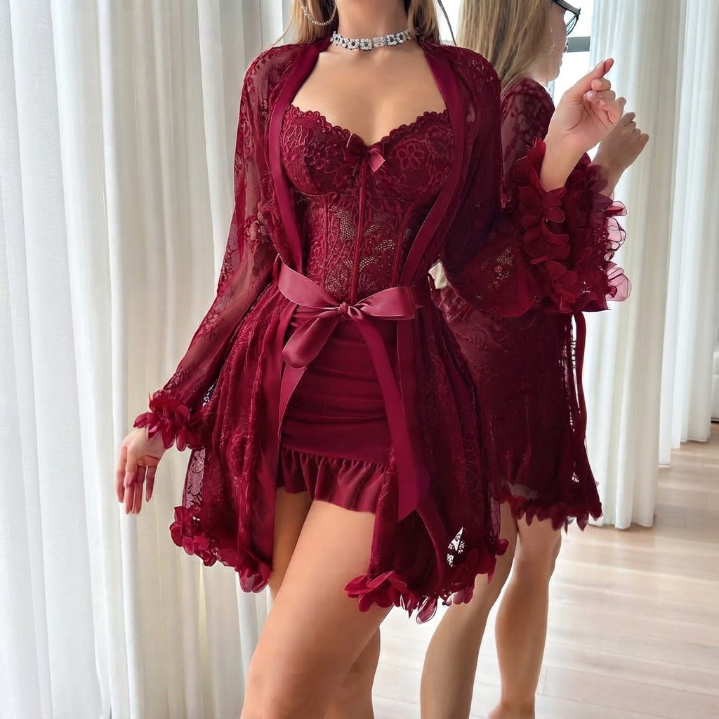 Glamorous Ruffle-Hem Nightwear Set (347)