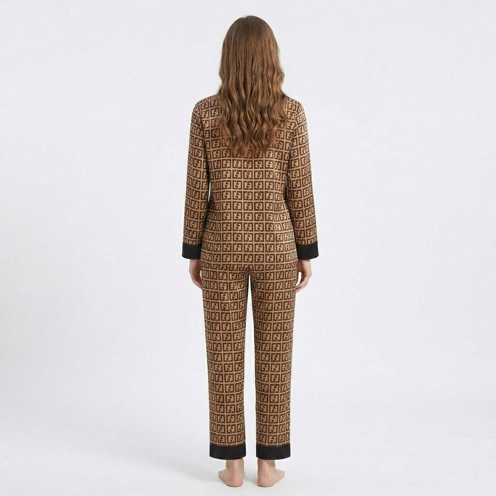 Printed Front Open Silk Night Suit – Full Sleeve