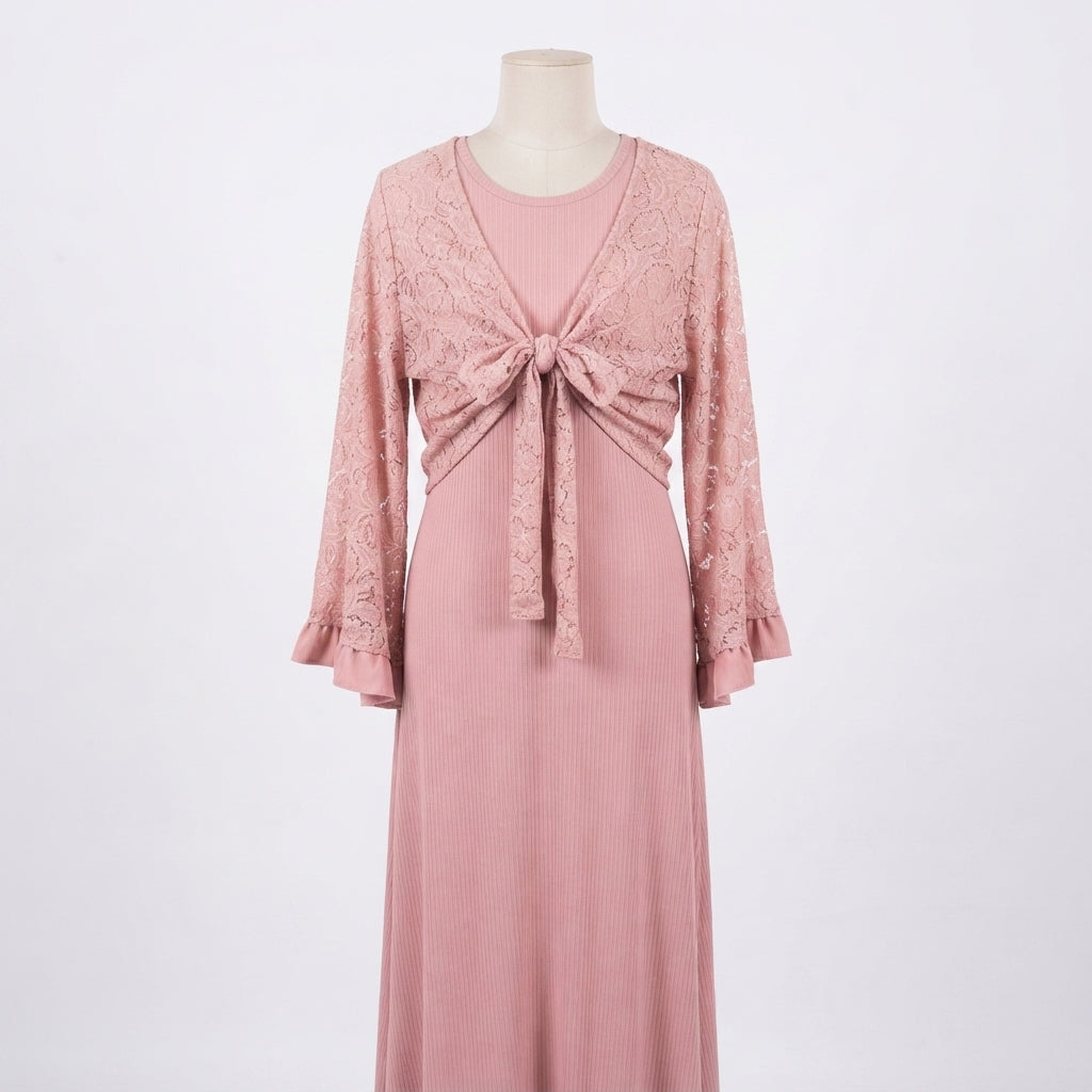 Tie-Front Bolero and Ribbed Dress Outfit (A-247)