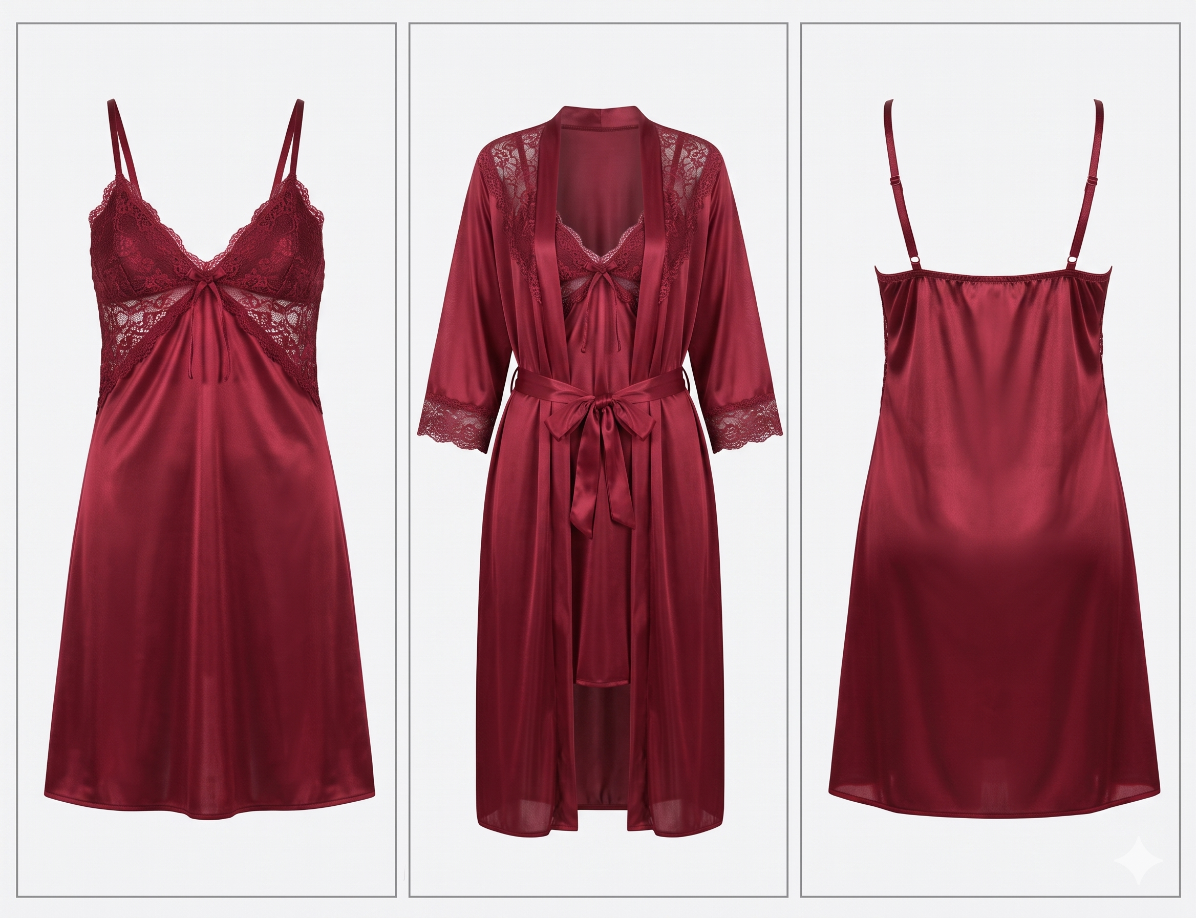 2-Piece Lace-Panel Chemise & Robe Set