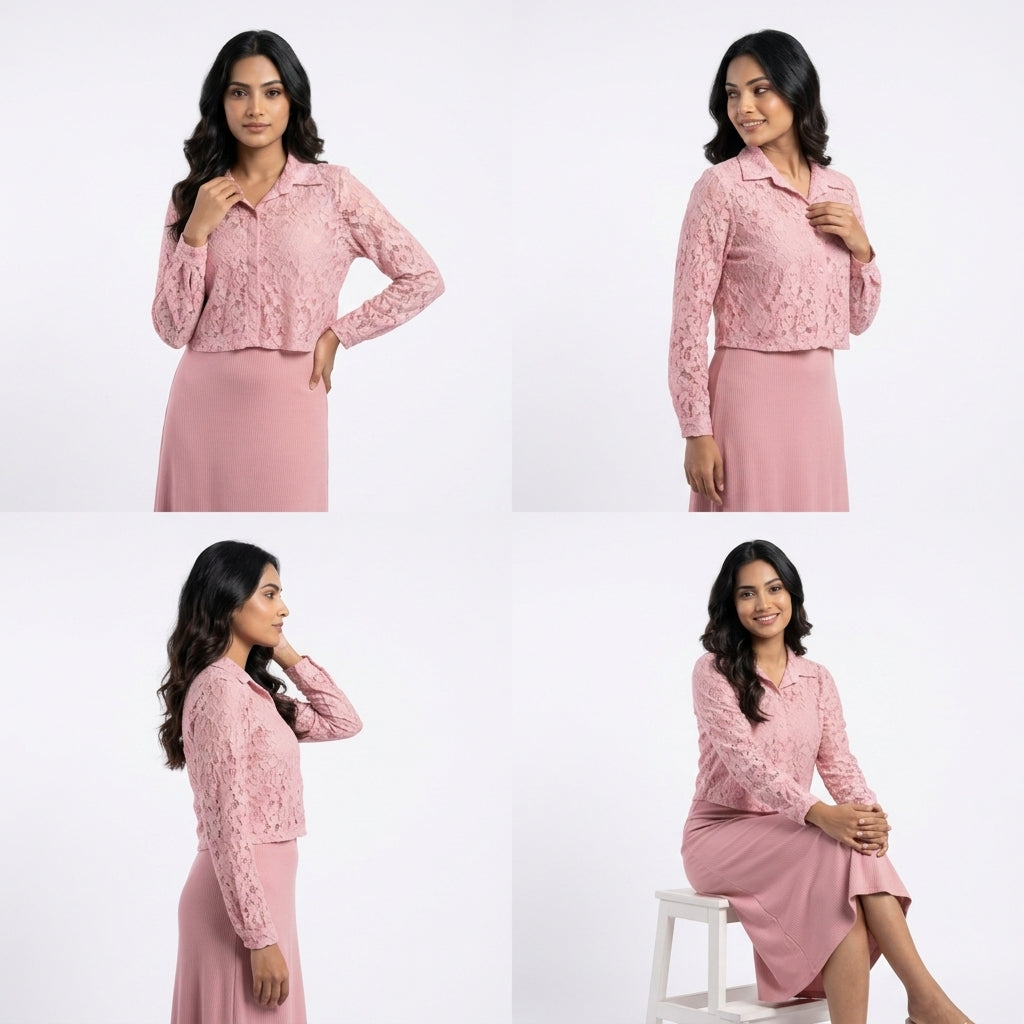 Long-Sleeve Lace Shrug and Dress Combo (A-249)