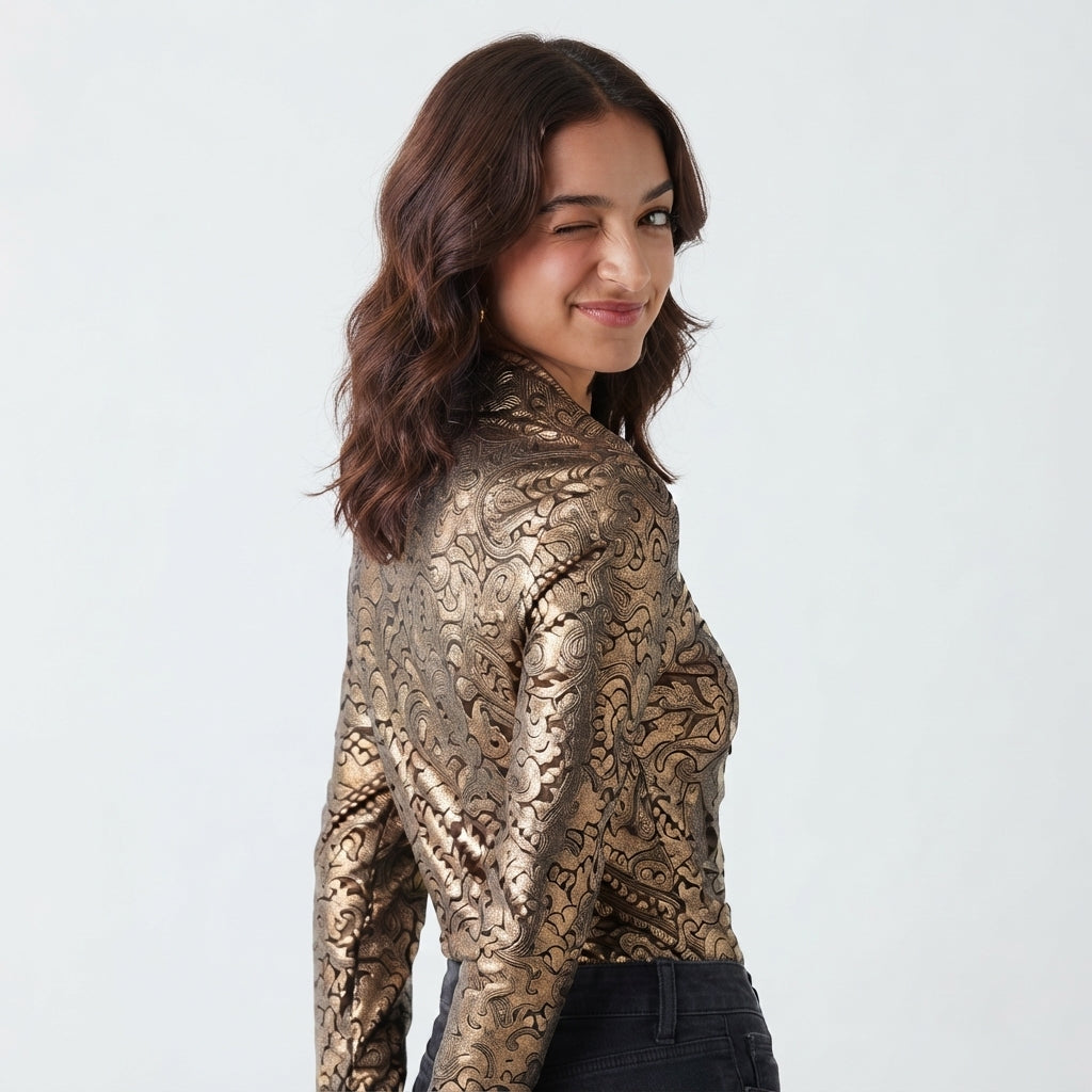 Textured Long-Sleeve Collared Shirt