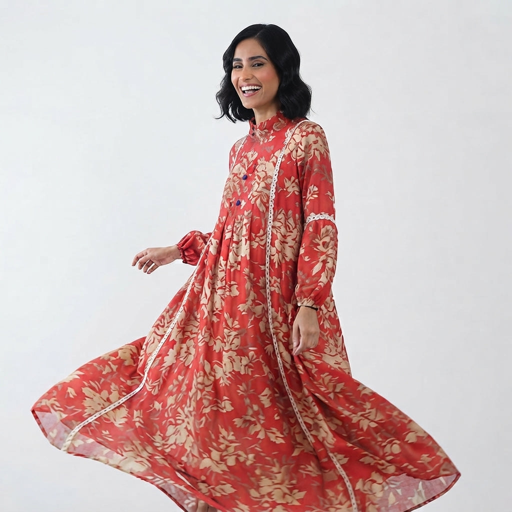 Floral Print Maxi Dress (A-215)
