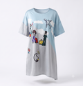Sky Blue Relaxed Fit Long Nightshirt