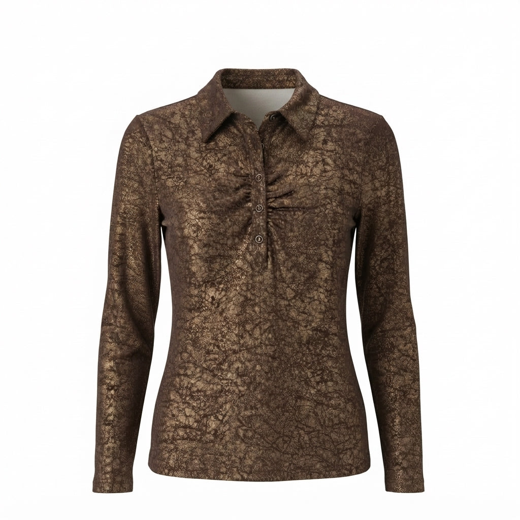 Textured Long-Sleeve Collared Shirt