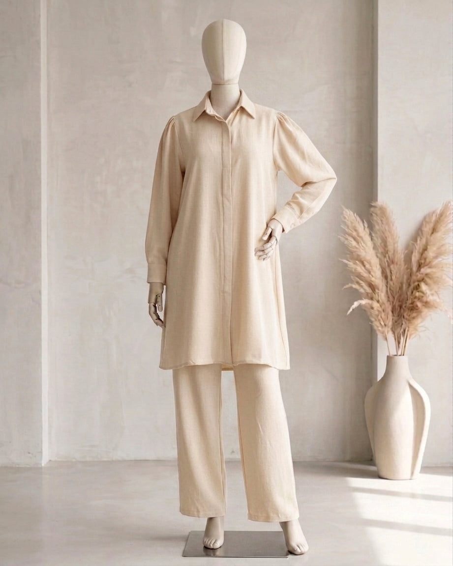 Two-Piece Button-Down Shirt and Trouser Set