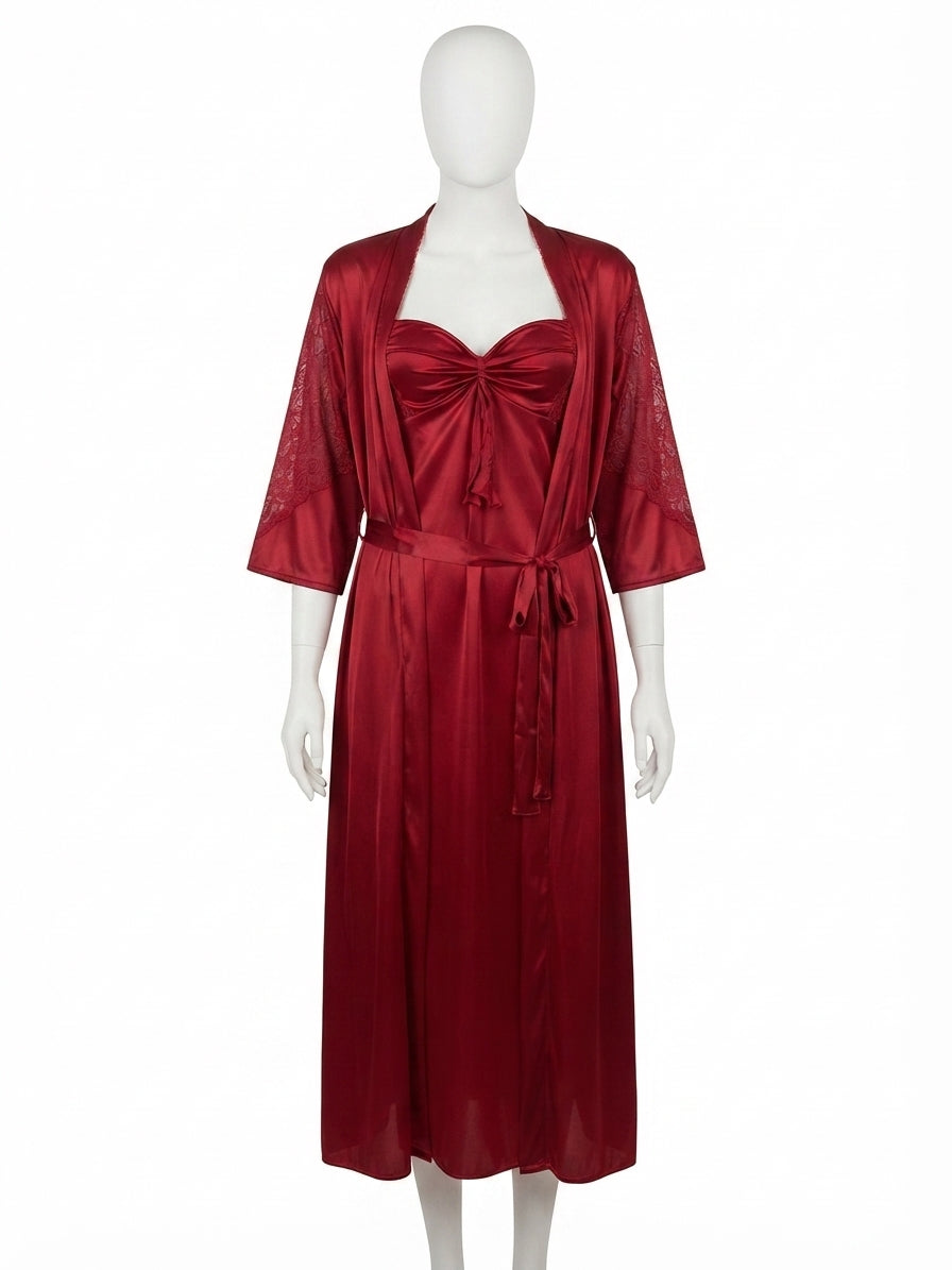Graceful Satin Belted Robe & Chemise Collection (9004)