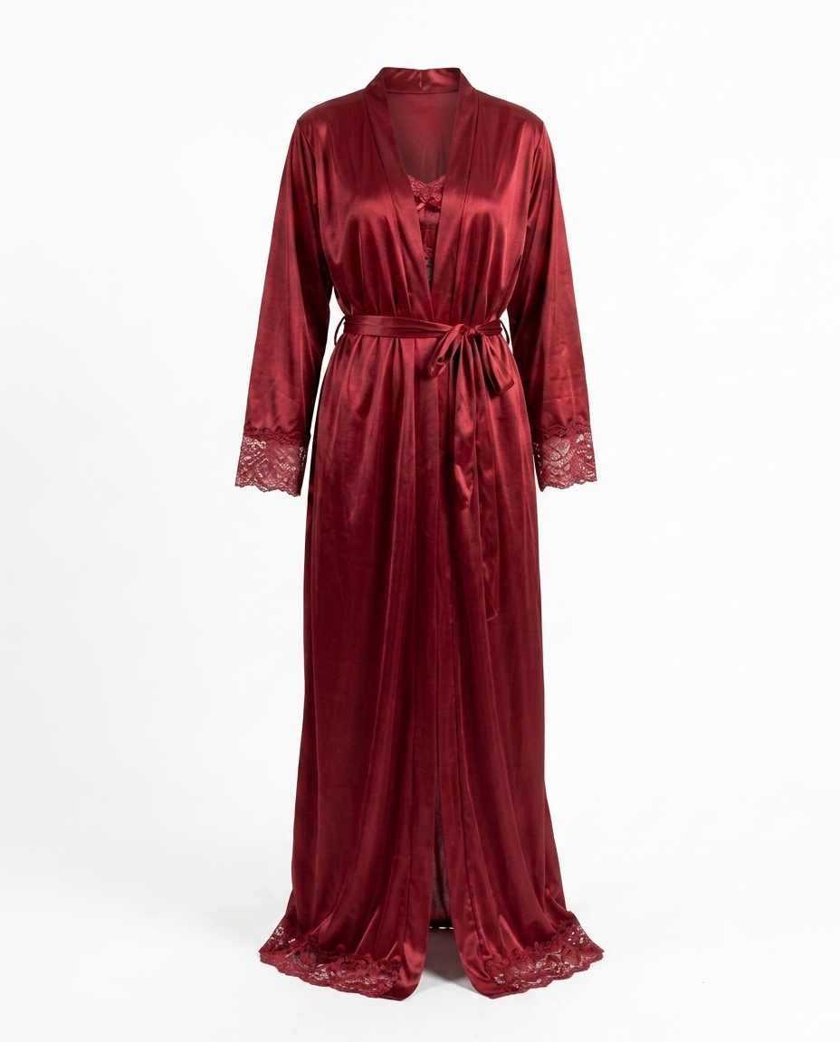 Sheer Lace-Inset Chemise & Maxi Robe Set