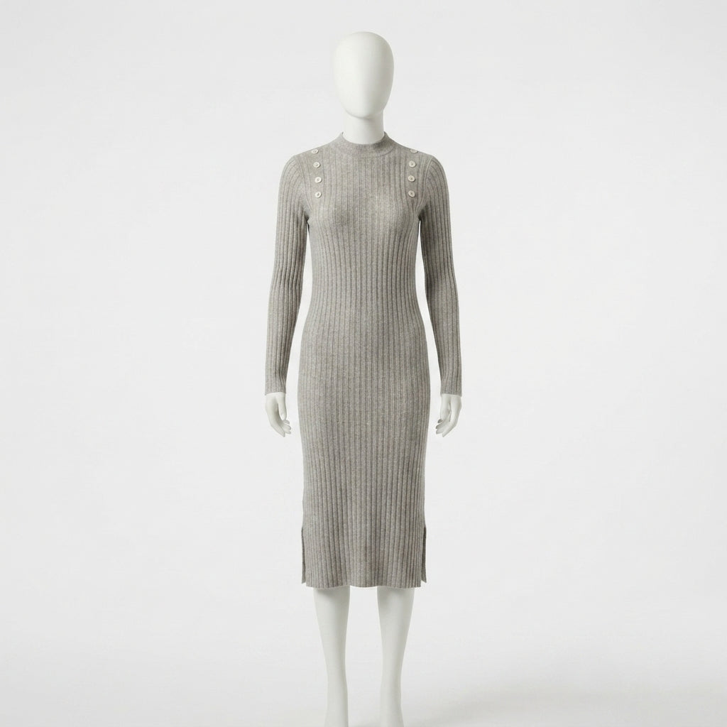 Button Detail Ribbed Midi Dress (BD-03)