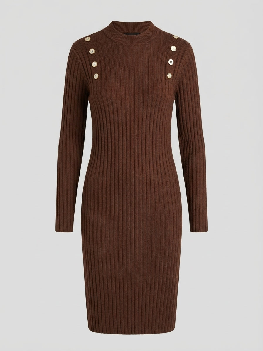 Button Detail Ribbed Midi Dress (BD-03)