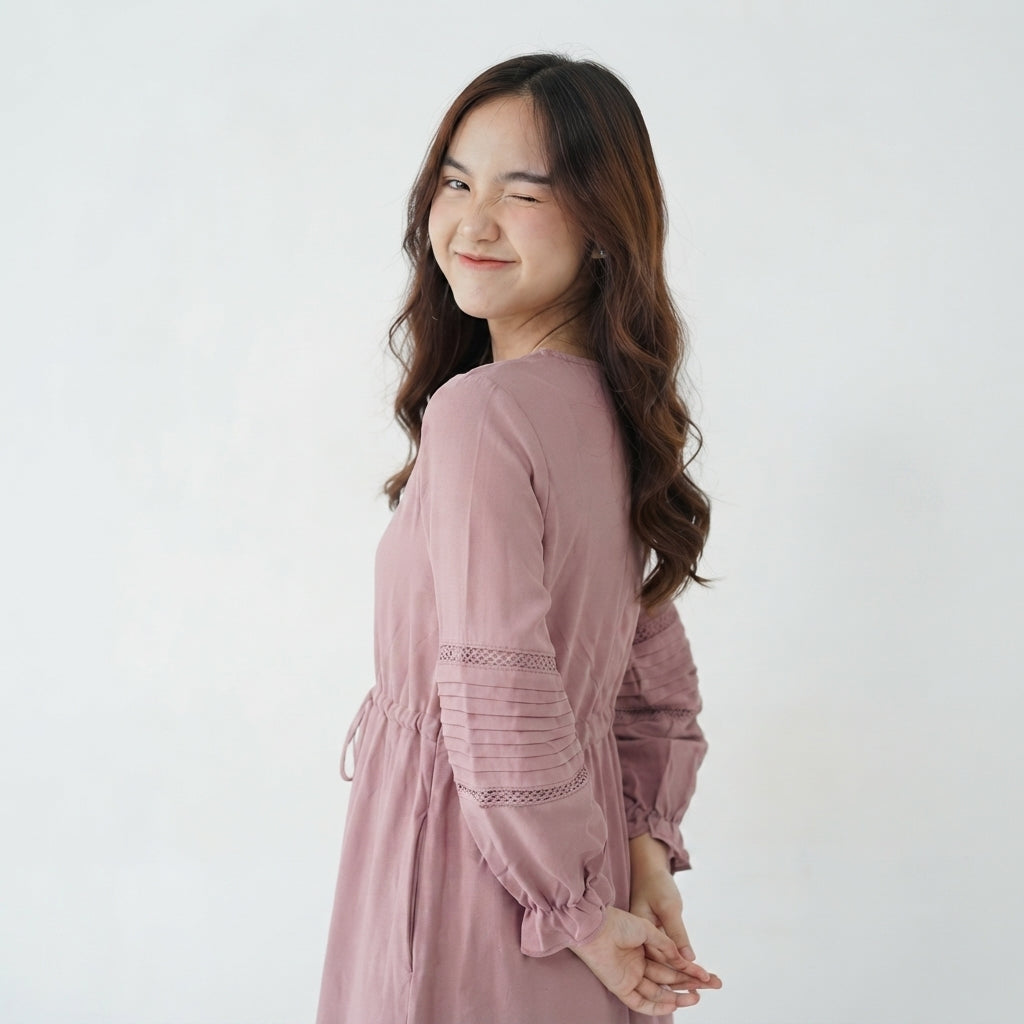 Pintuck Sleeve Long Dress (A-221)
