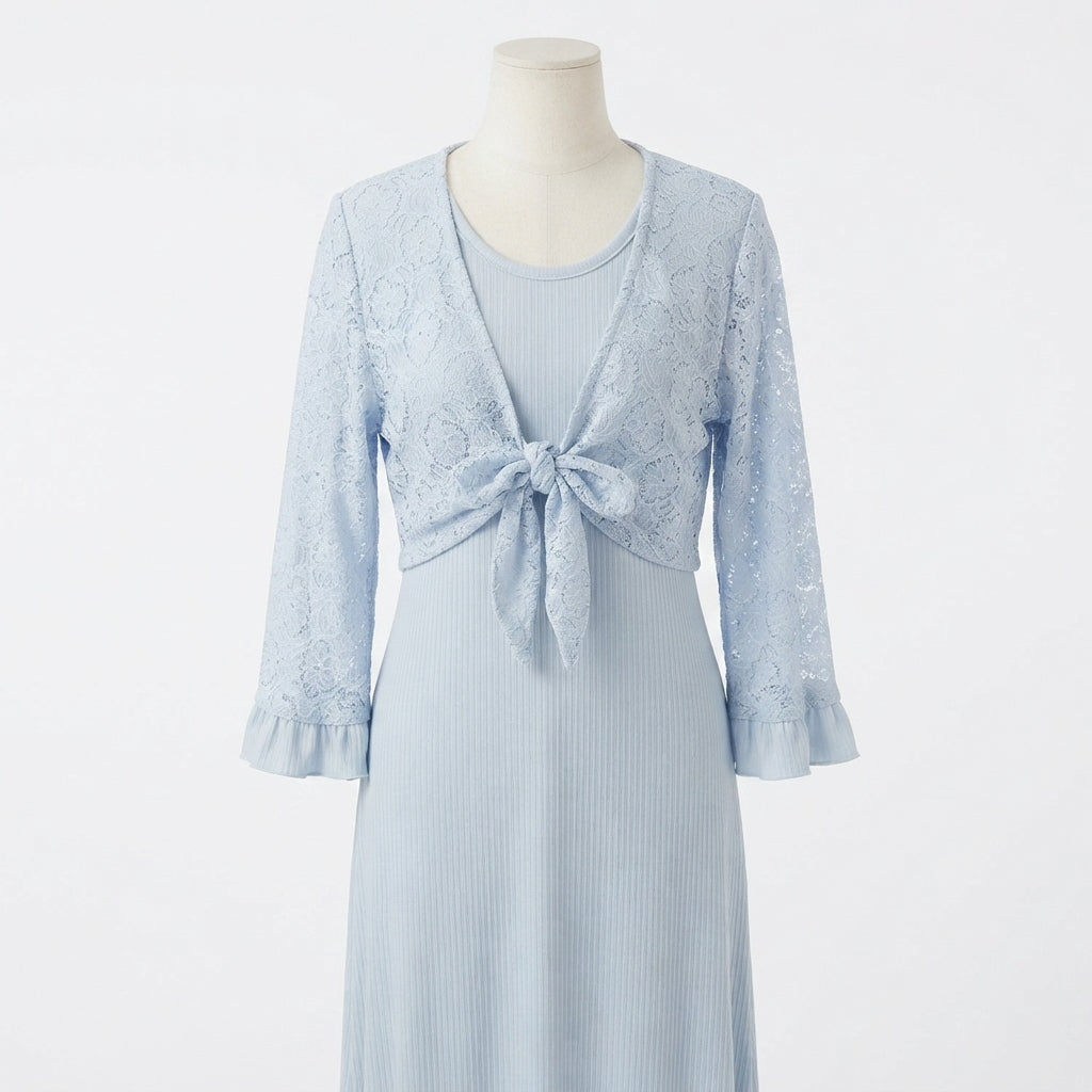Tie-Front Bolero and Ribbed Dress Outfit (A-247)