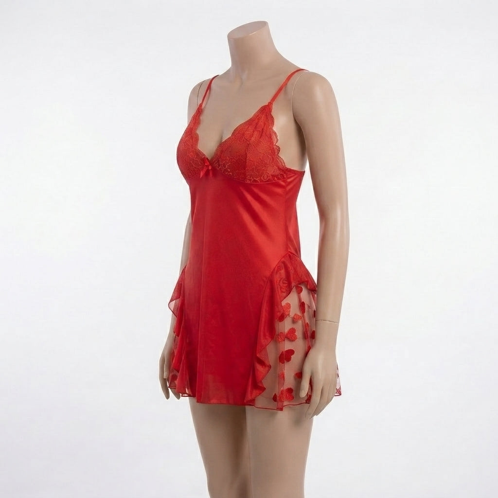 Heart Mesh Ruffle Chemise Nighty (35424)
