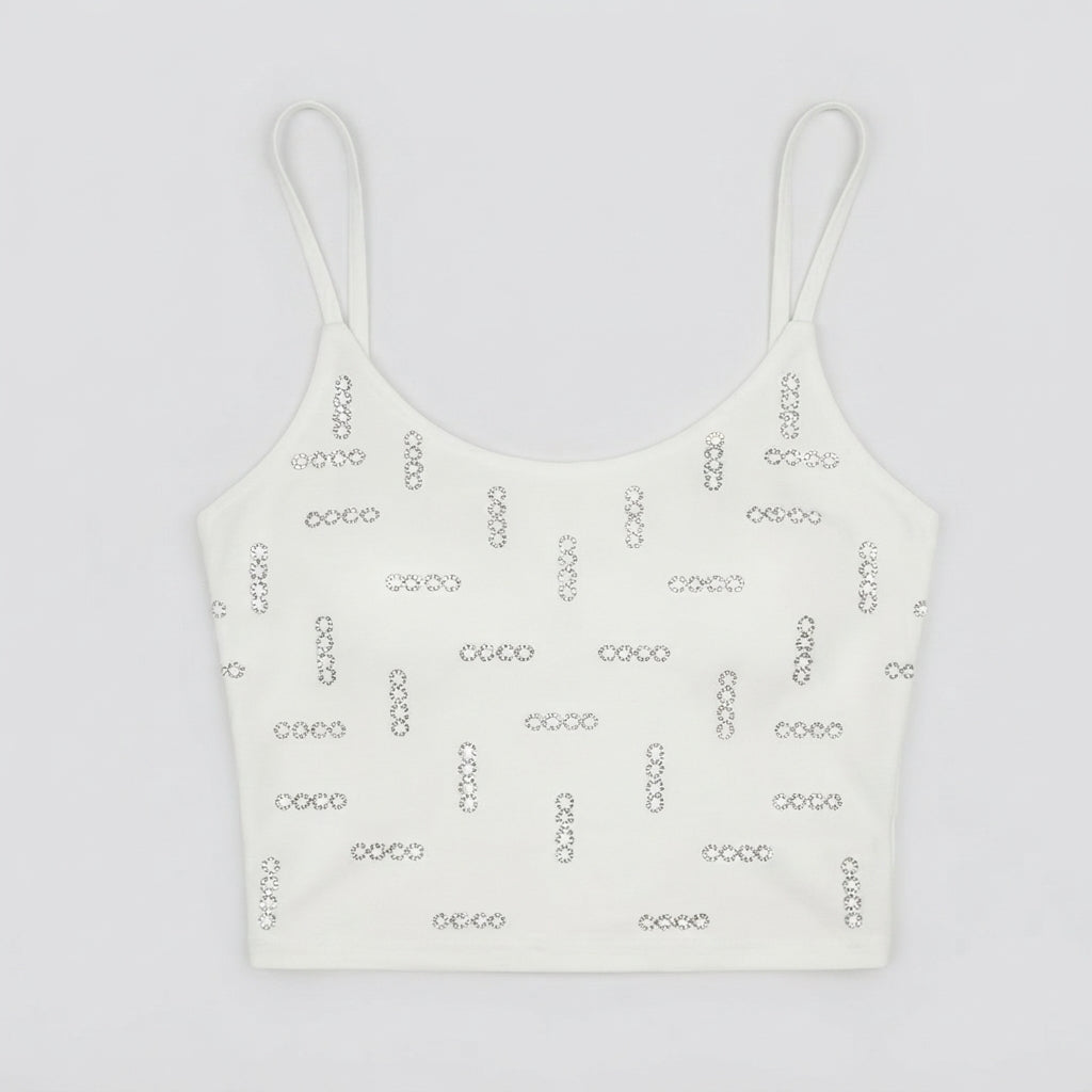 Rhinestone Motif Cami Crop Top (2427)