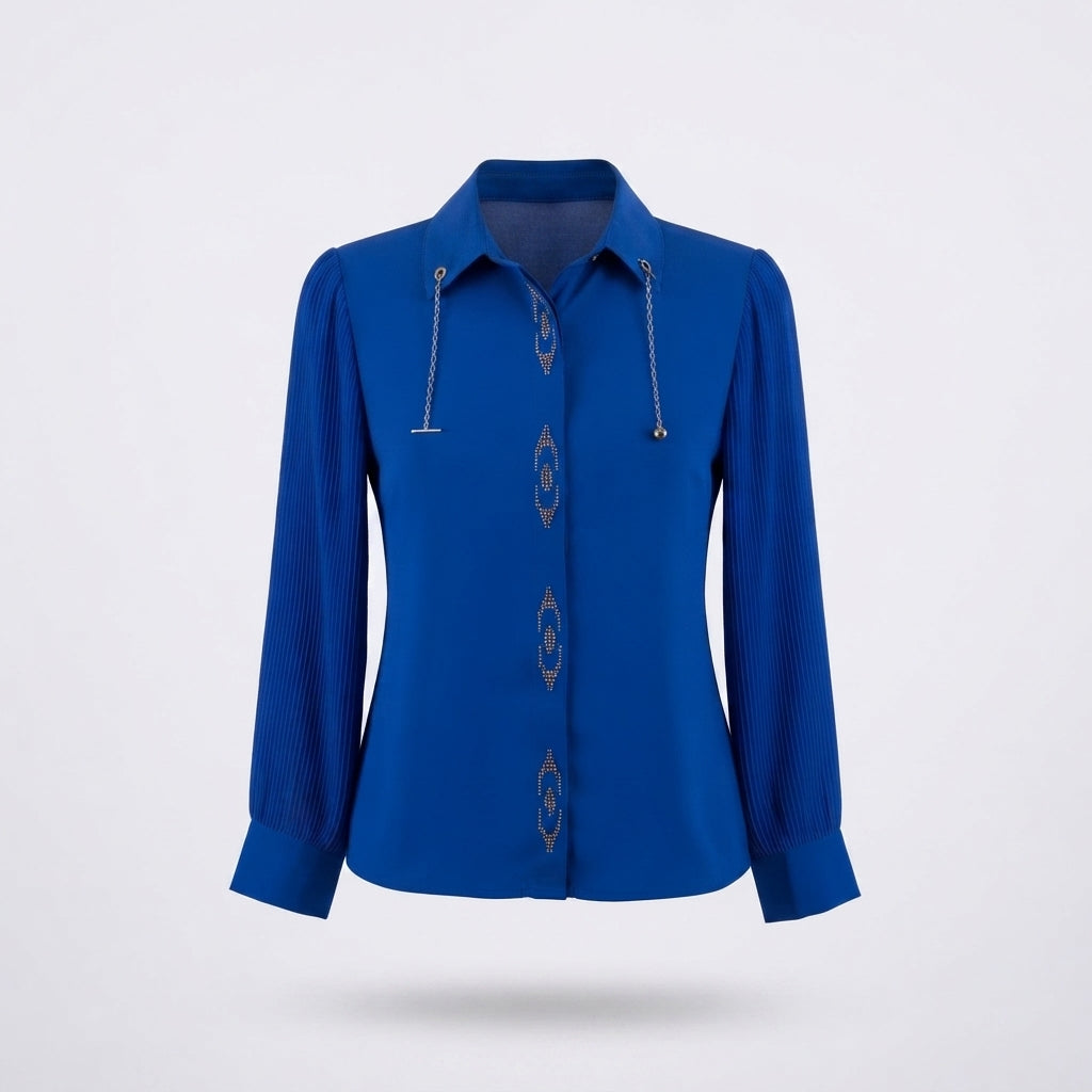 Elegant Placket Long-Sleeve Top (016210)