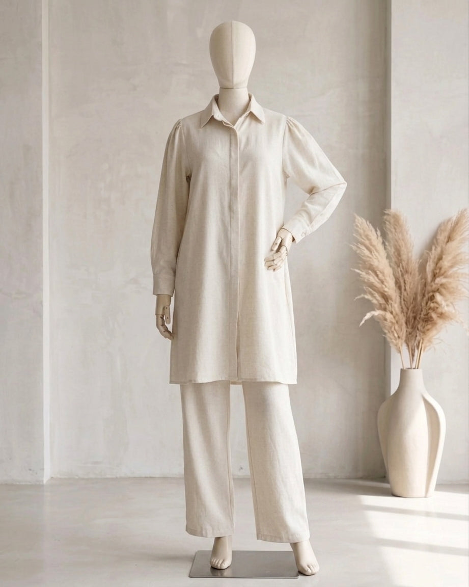 Two-Piece Button-Down Shirt and Trouser Set
