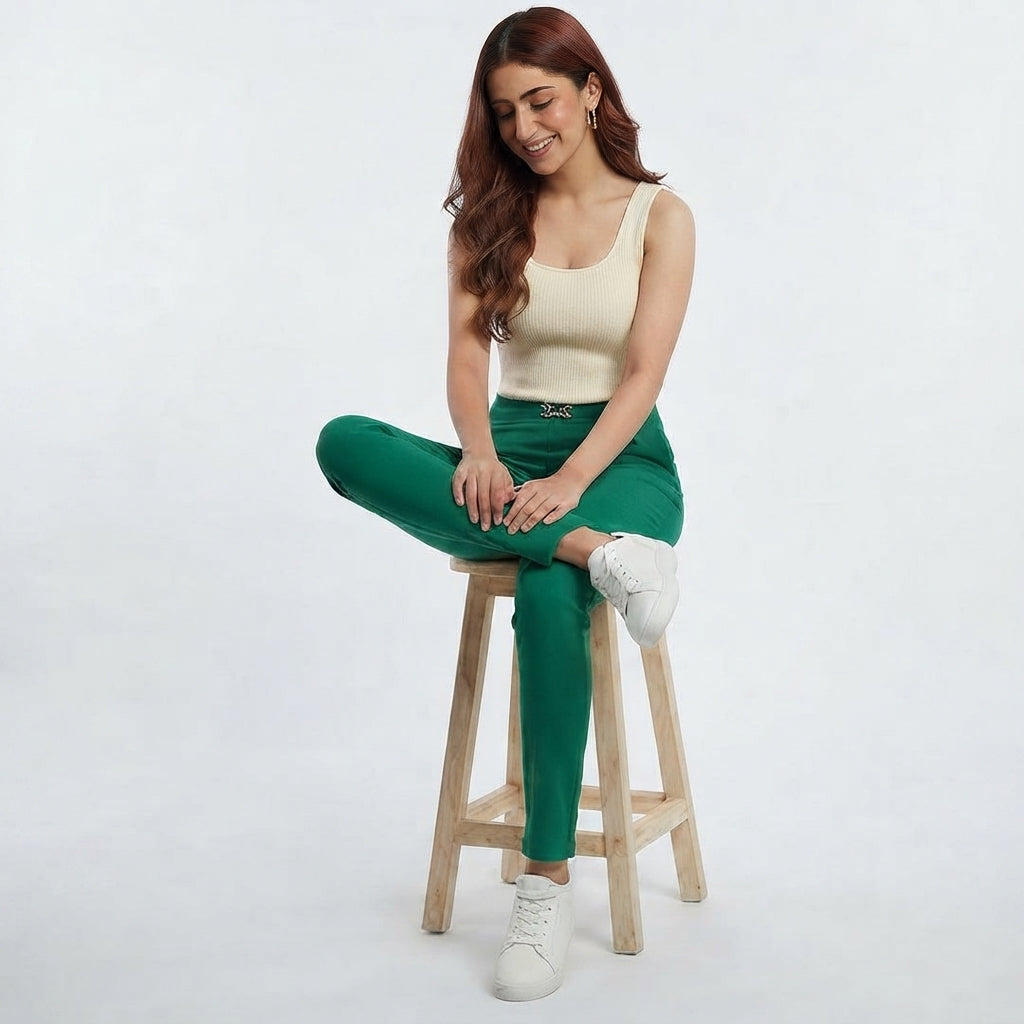 Metal Accent Fitted Trousers (2061)