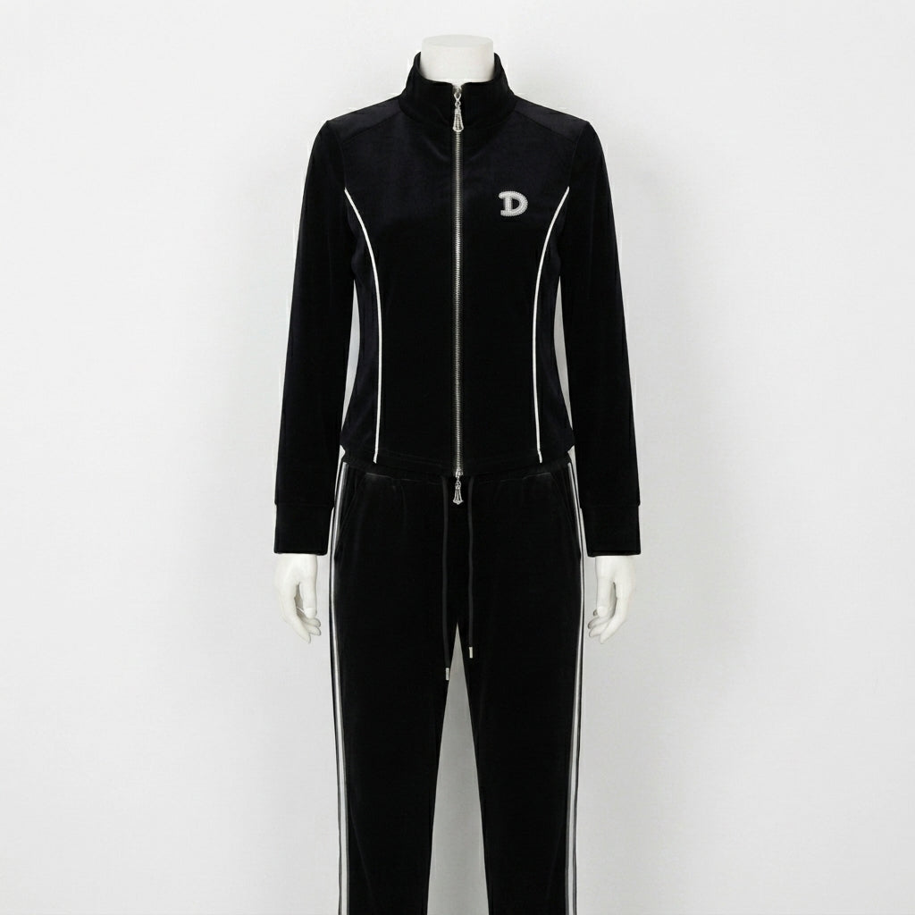 Sleek Black Zip-Up Tracksuit Set (VG-1596)