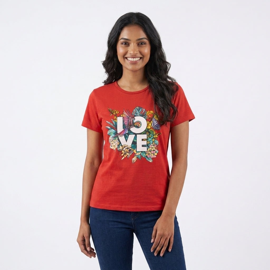 Floral "Love" Print Short-Sleeve Top
