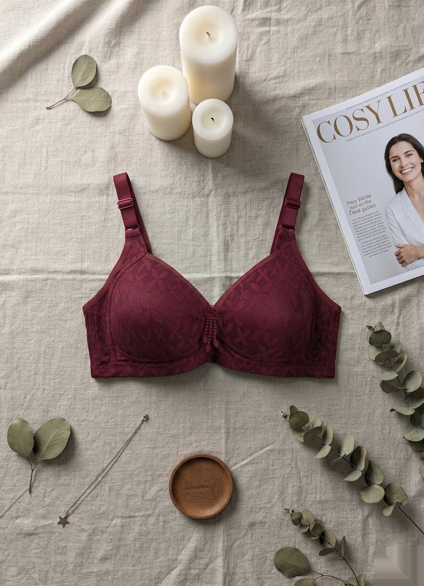 Ribbed Cotton Daily Bra - Burgundy