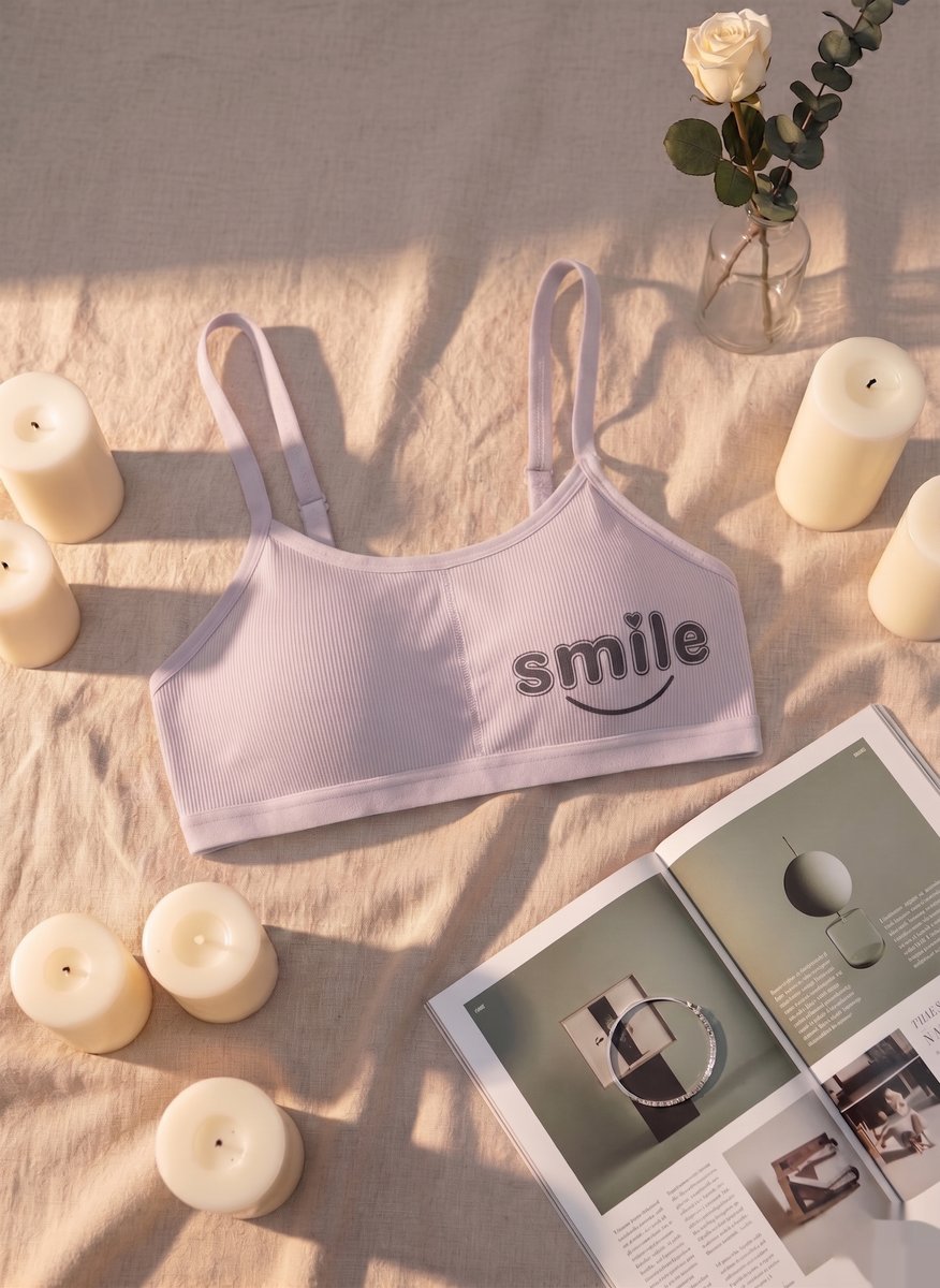 Smile Text Comfort Bra - Nude/Pink