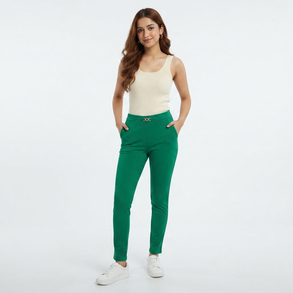 Metal Accent Fitted Trousers (2061)