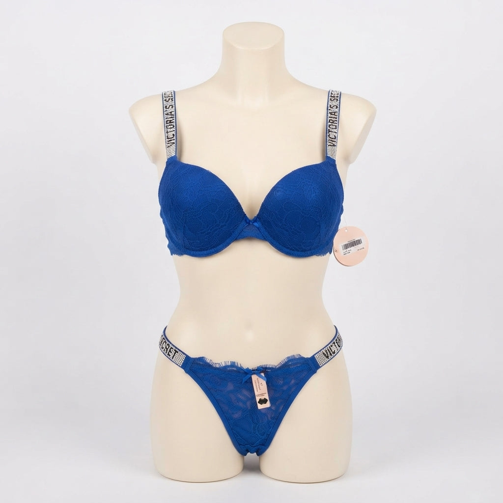 Sparkle Trim Underwire Bra and Thong Set (86-230)