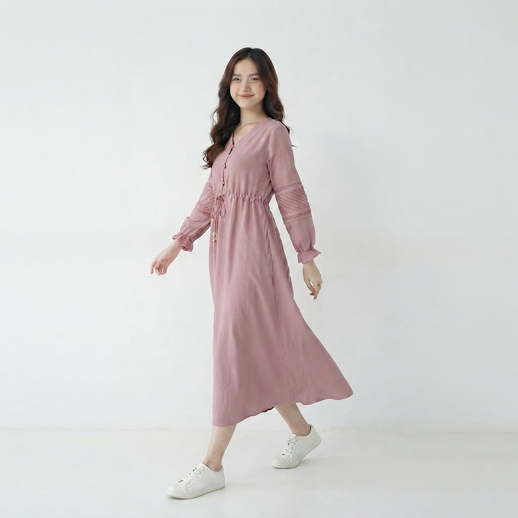 Pintuck Sleeve Long Dress (A-221)
