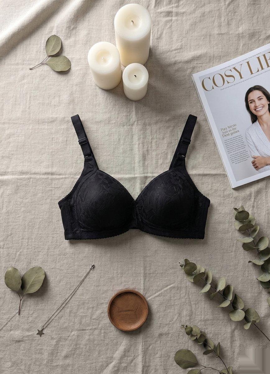 Ribbed Cotton Daily Bra - Black