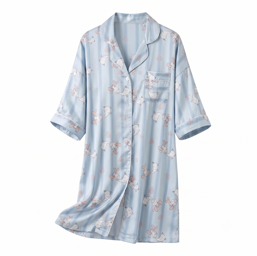 Powder Blue Giraffe Print Night Shirt