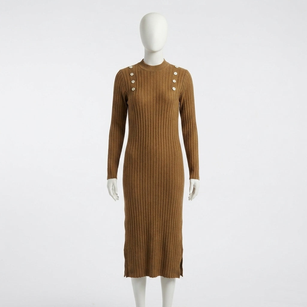 Button Detail Ribbed Midi Dress (BD-03)