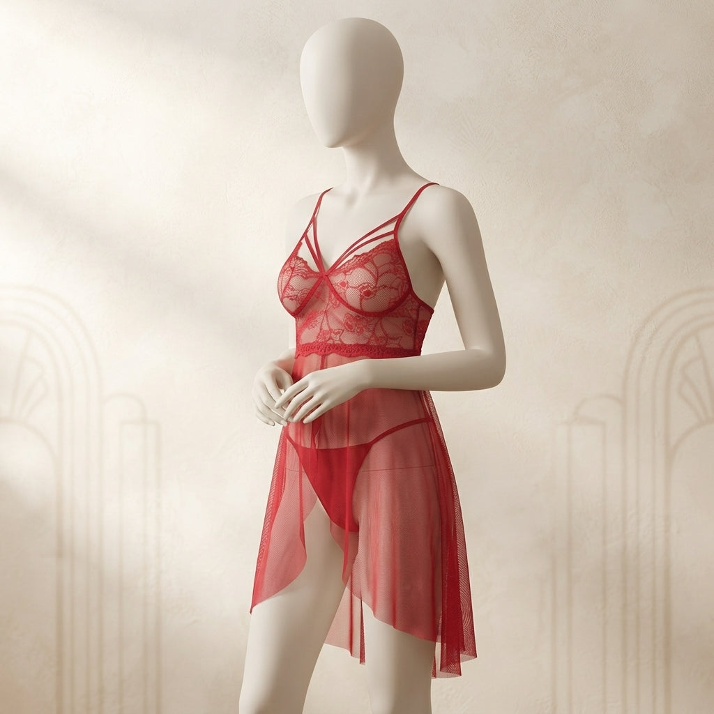 V-Neck Floral Lace Lingerie Set (35417)