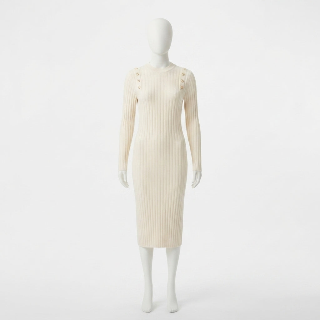Button Detail Ribbed Midi Dress (BD-03)