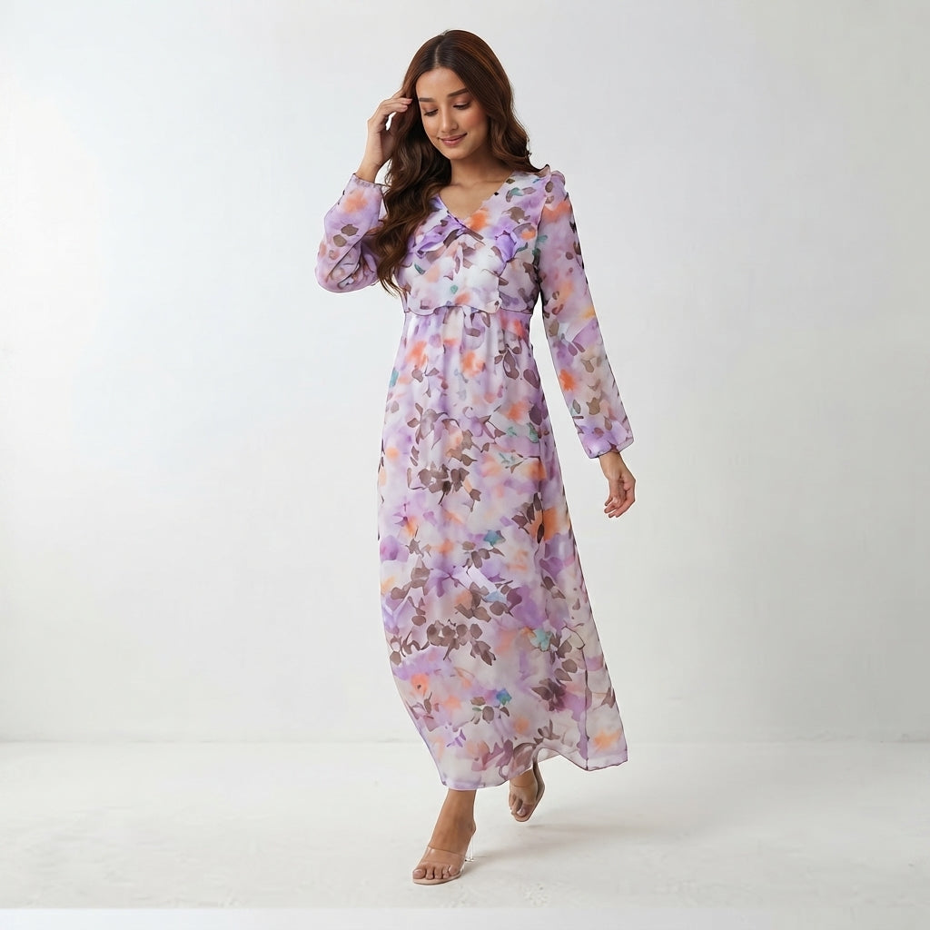 V-Neck Long-Sleeve Gown (A-226)