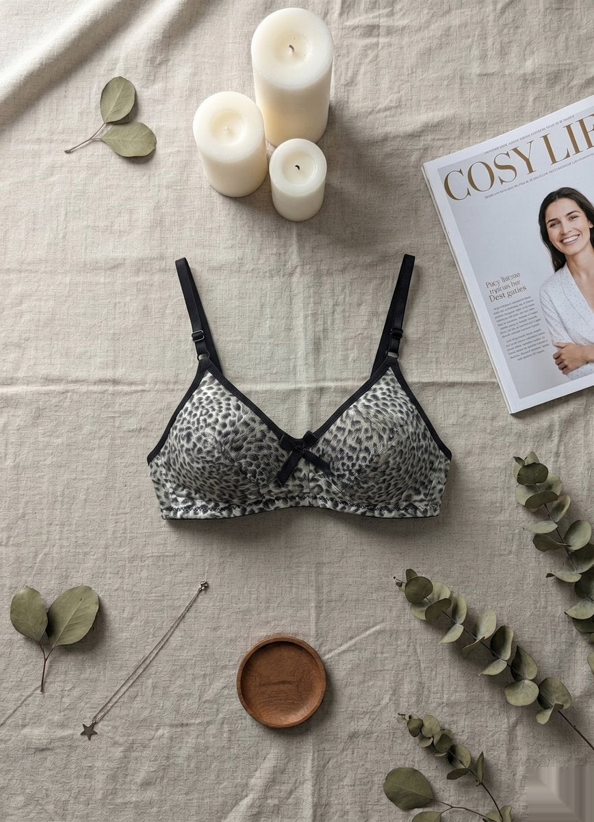 Leopard Print Wireless Bra - Gray/Black 2