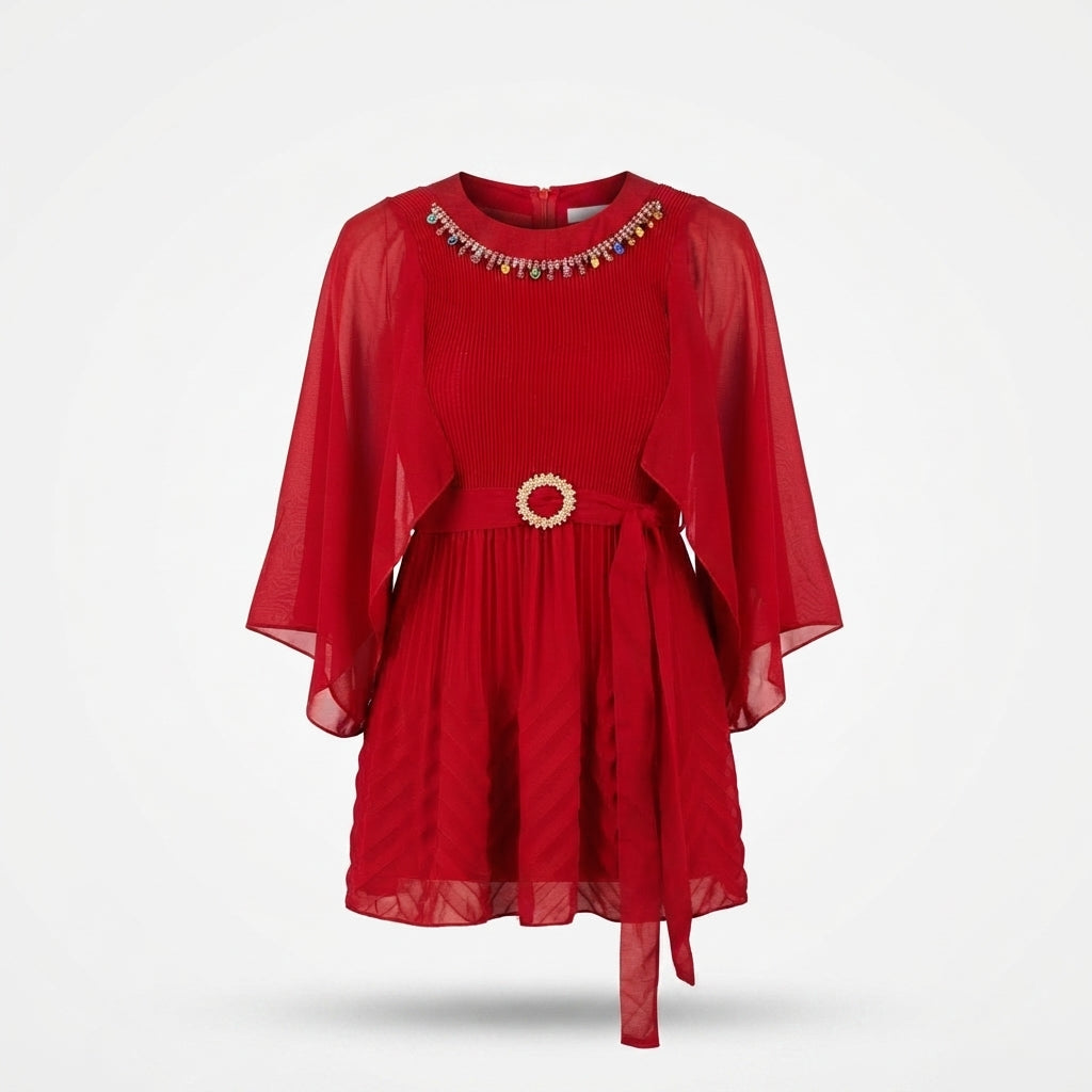 Belted Chiffon Party Dress