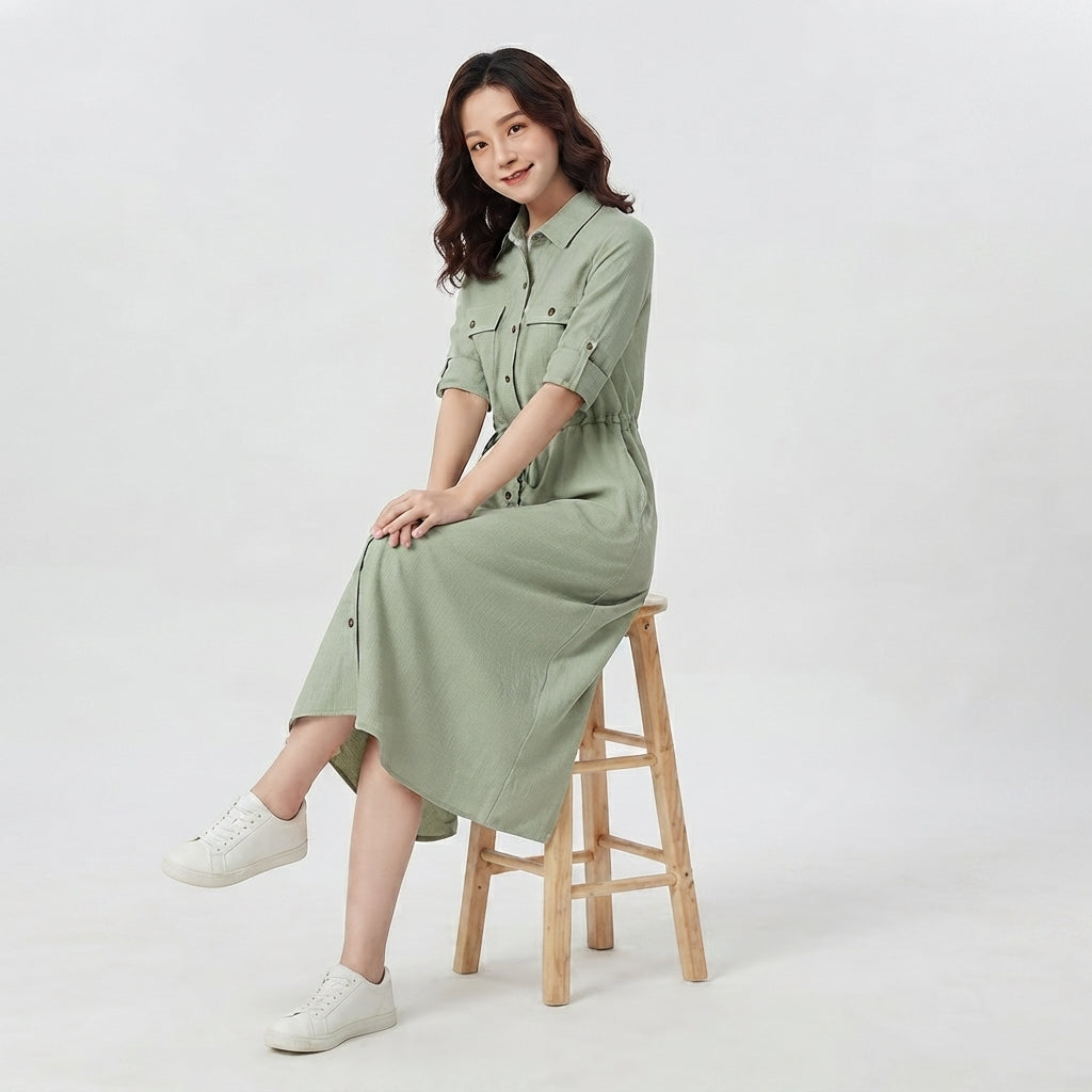 Pocket Detail Button-Up Dress (LC-266)