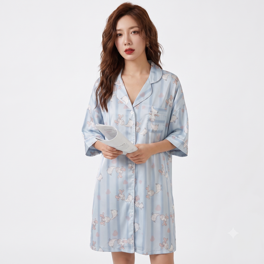 Powder Blue Giraffe Print Night Shirt