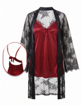 Sheer Lace Duster & Satin Chemise Set
