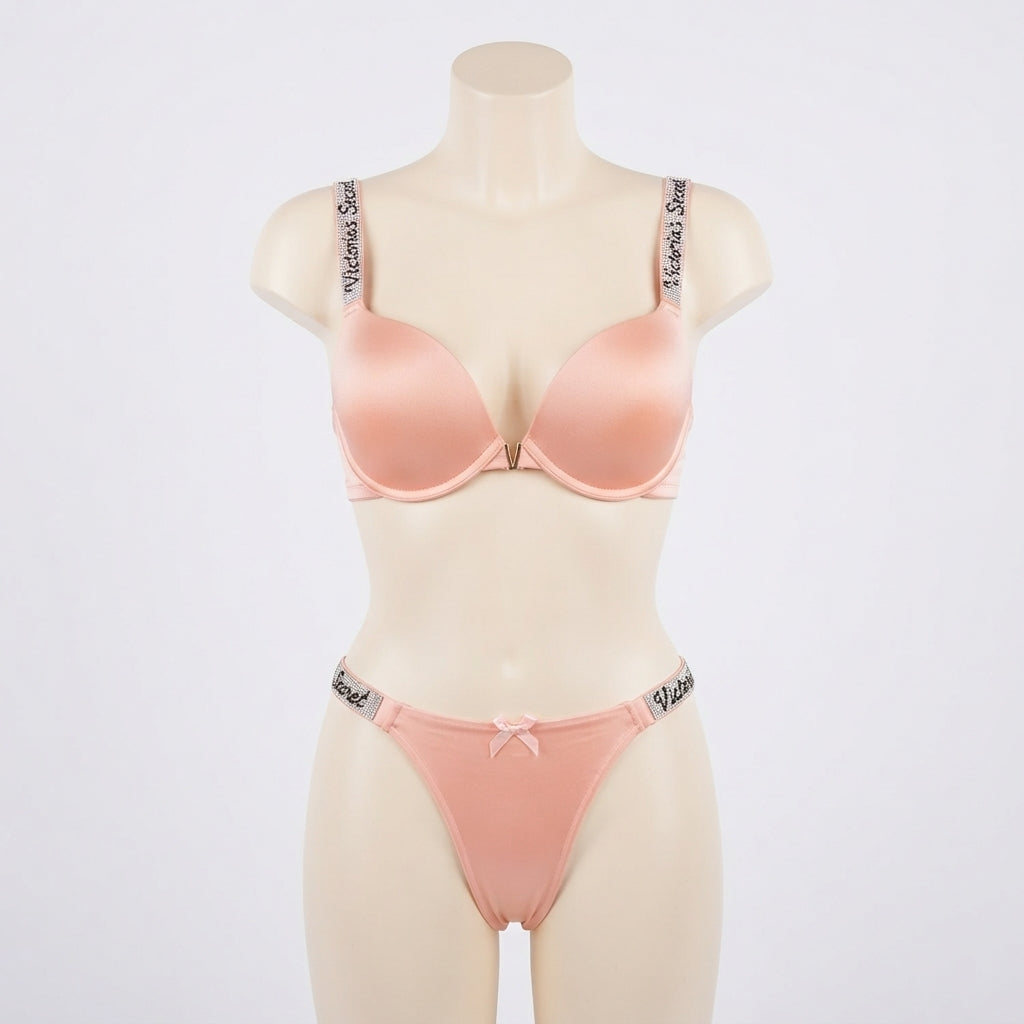 Crystal Logo Band Bra and Panty Set (68-812)
