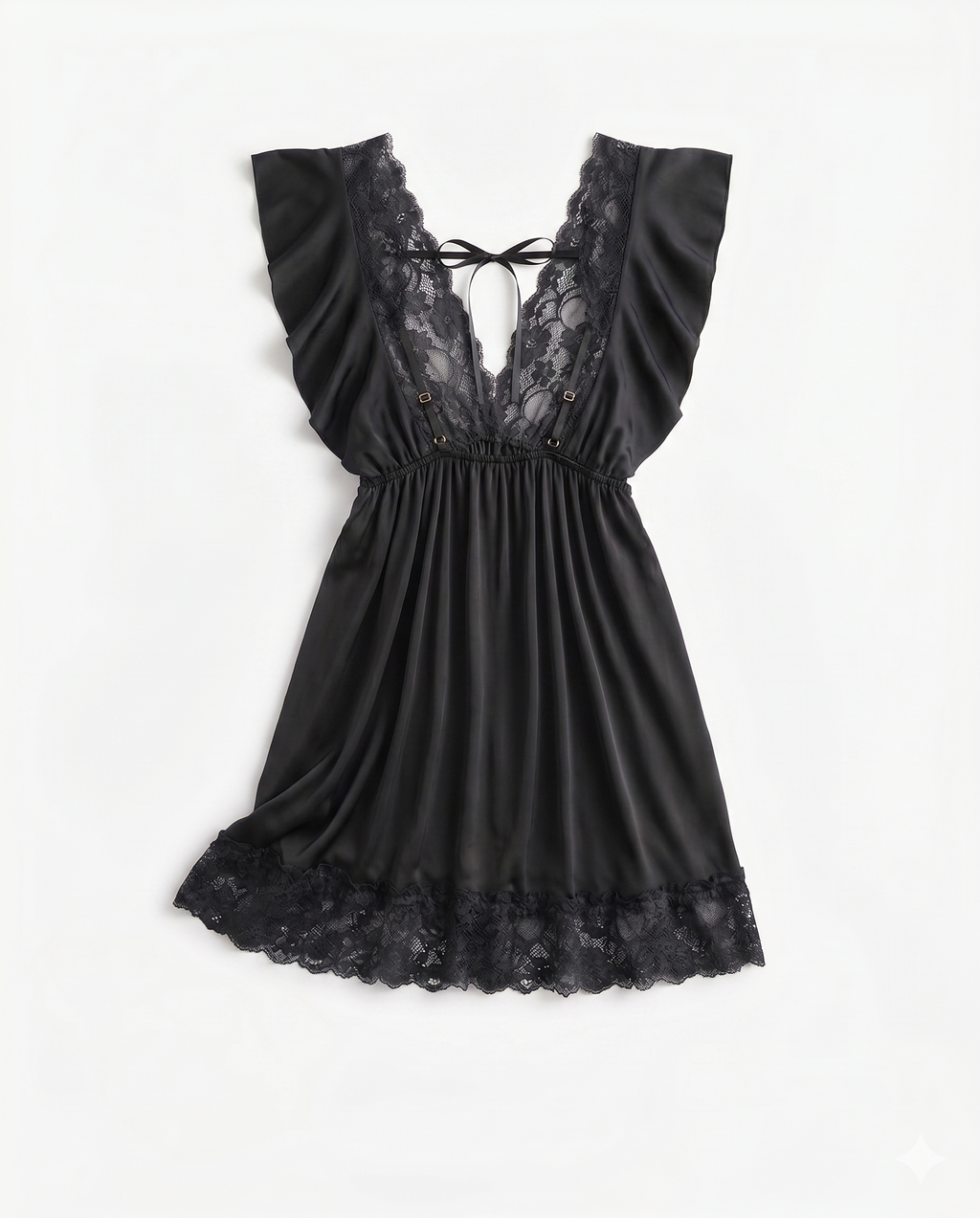 Flutter-Sleeve Lace Trim Chemise