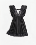 Flutter-Sleeve Lace Trim Chemise